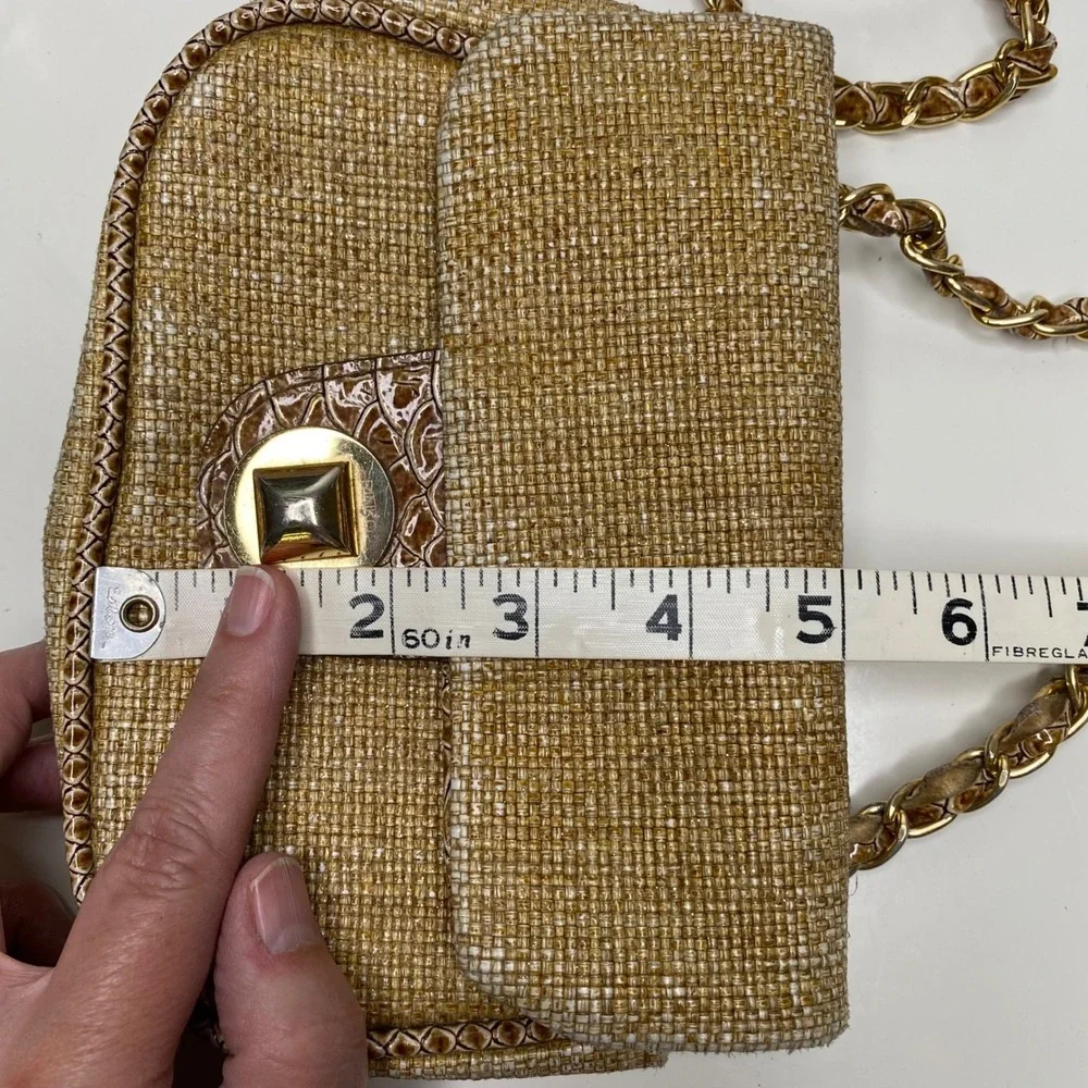 Pinko Womens Crossbody‎ Bag Gold Chain Straw Look Tan and Gold